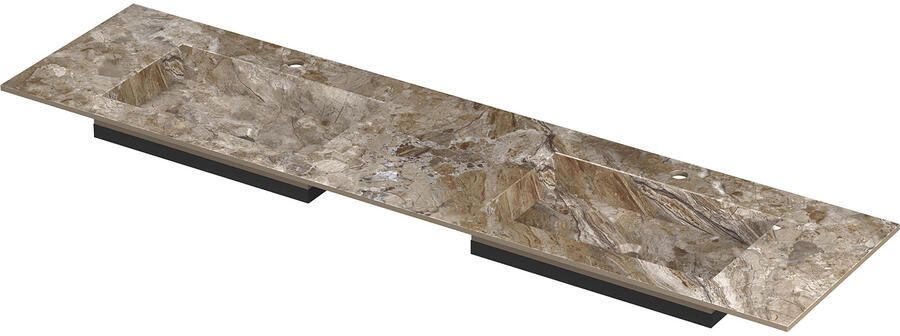 INK Post Wastafel keramische slab envelop bak dubbel 2 kraangaten 180x45x1 Earth glossy