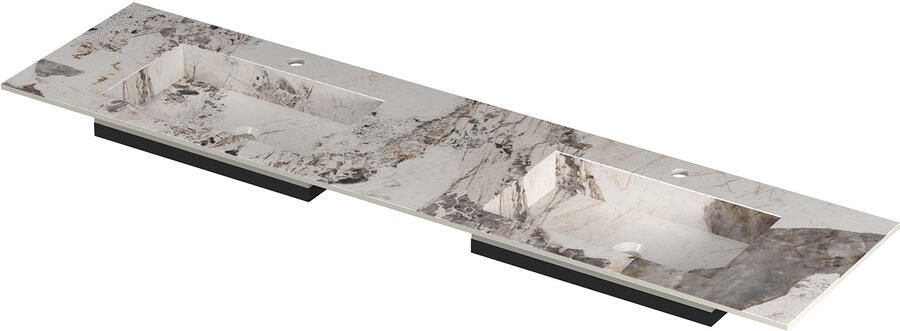 INK Post Wastafel keramische slab envelop bak dubbel 2 kraangaten 180x45x1 Island glossy