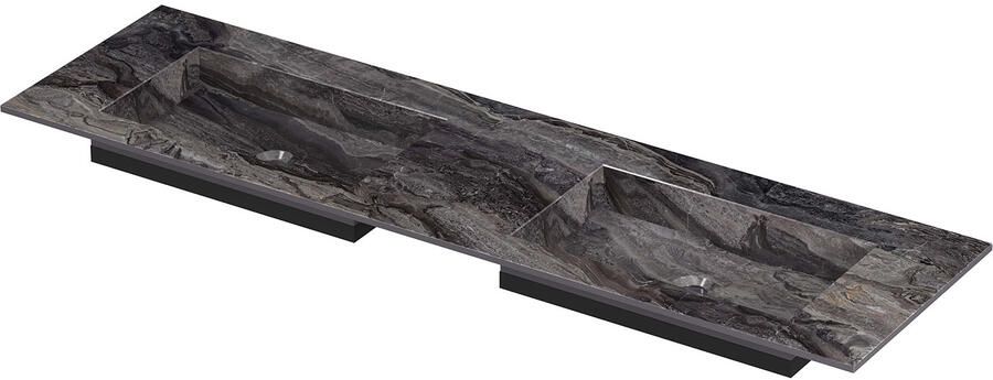 INK Post Wastafel keramische slab envelop bak dubbel zonder kraangaten 160x45x1 Venice brown glossy