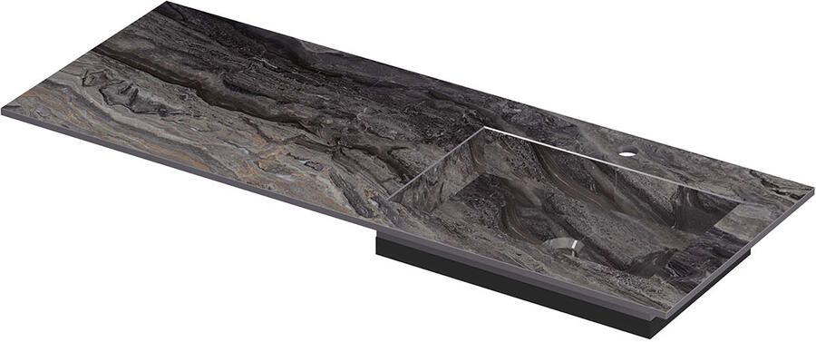 INK Post Wastafel keramische slab envelop bak rechts met 1 kraangat 120x45x1 Venice brown glossy