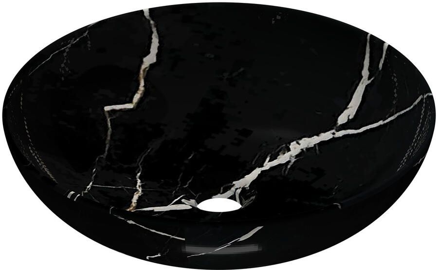 INK Waskom Convex 40 Rond 40x40x13cm Natuursteen Glans Zwart Marmer