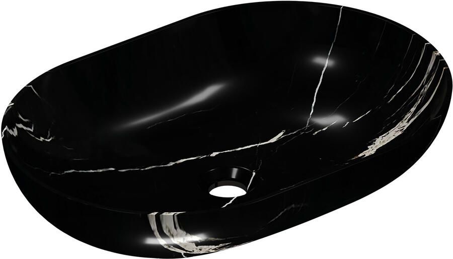 INK Waskom Roman 55 Ovaal 55x38x14cm Natuursteen Glans Zwart Marmer