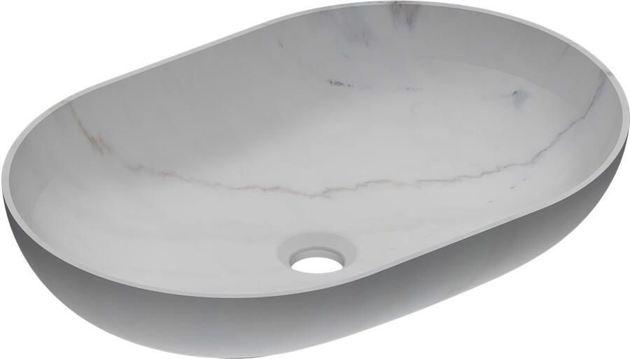 INK Waskom Roman 55 Ovaal 55x38x14cm Natuursteen Mat Wit Marmer