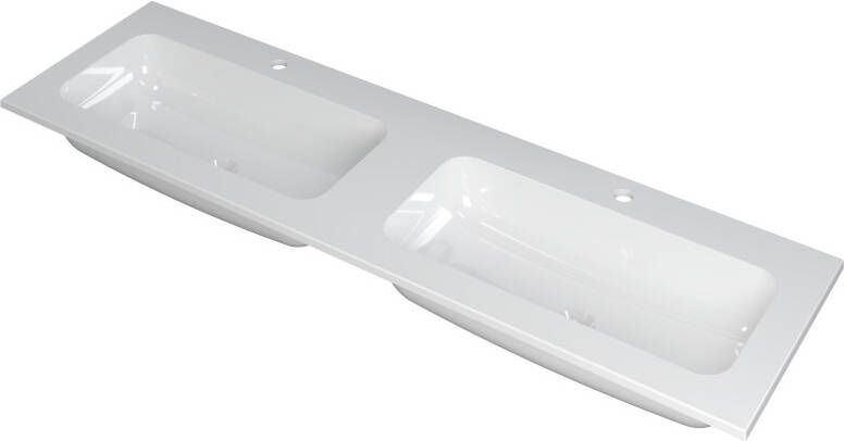 INK Wastafel Faktor polystone dubbel met 2 kraangaten 160 cm x 45 cm x 1 5 cm Glans wit 3407042