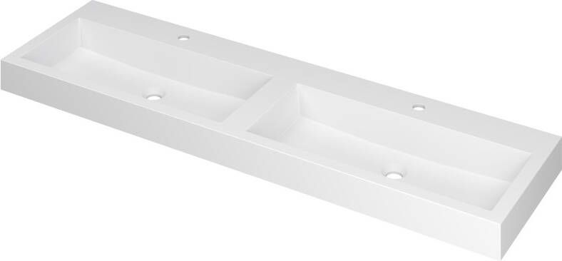 INK Wastafel Momento Polystone dubbel met 2 kraangaten 160 cm x 45 cm x 9 cm Mat wit 3421361