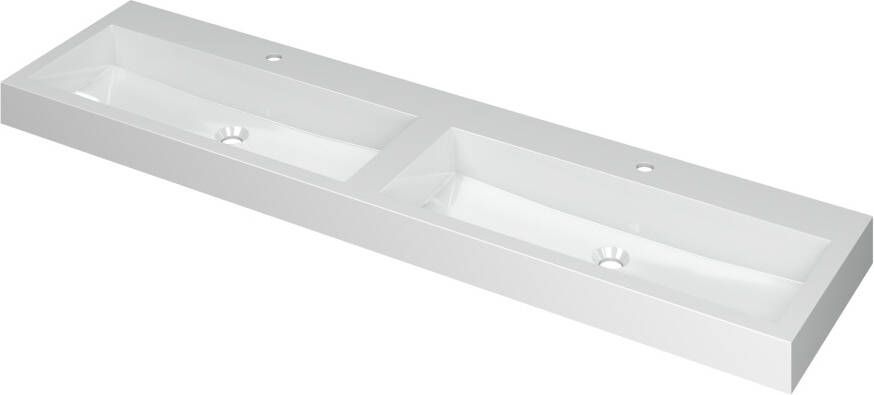 INK Wastafel Momento Polystone dubbel met 2 kraangaten 180 cm x 45 cm x 9 cm Glans wit 3421071