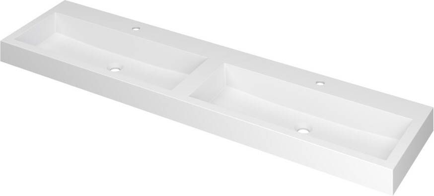 INK Wastafel Momento Polystone dubbel met 2 kraangaten 180 cm x 45 cm x 9 cm Mat wit 3421371