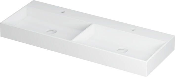 INK Wastafel United Porselein dubbel met 2 kraangaten incl. porseleinen click plug en verborgen overloop systeem 120 cm x 45 cm x 11 cm Mat wit 0206132