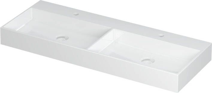 INK Wastafel United Porselein dubbel met 2 kraangaten incl. porseleinen click plug en verborgen overloop systeem 120 cm x 45 cm x 11 cm Glans wit 0206131