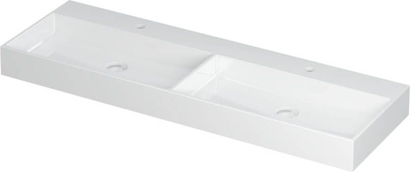 INK Wastafel United Porselein dubbel met 2 kraangaten incl. porseleinen click plug en verborgen overloop systeem 140 cm x 45 cm x 11 cm Glans wit 0206151