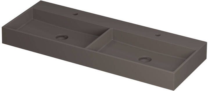 INK Wastafel United Porselein dubbel met 2 kraangaten incl. porseleinen click plug en verborgen overloop systeem 120 cm x 45 cm x 11 cm Mat basento 0206133