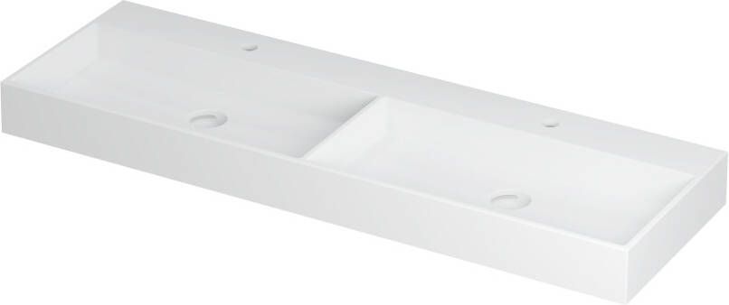 INK Wastafel United Porselein dubbel met 2 kraangaten incl. porseleinen click plug en verborgen overloop systeem 140 cm x 45 cm x 11 cm Mat wit 0206152