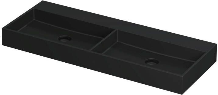 INK Wastafel United Porselein dubbel zonder kraangat incl. porseleinen click plug en verborgen overloop systeem 120 cm x 45 cm x 11 cm Mat zwart 0206124