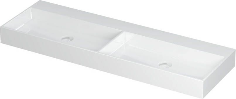 INK Wastafel United Porselein dubbel zonder kraangat incl. porseleinen click plug en verborgen overloop systeem 140 cm x 45 cm x 11 cm Glans wit 0206141