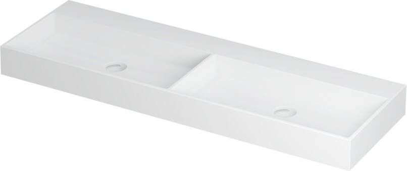 INK Wastafel United Porselein dubbel zonder kraangat incl. porseleinen click plug en verborgen overloop systeem 140 cm x 45 cm x 11 cm Mat wit 0206142