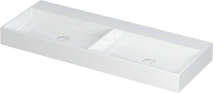 INK Wastafel United Porselein dubbel zonder kraangat incl. porseleinen click plug en verborgen overloop systeem 120 cm x 45 cm x 11 cm Glans wit 0206121