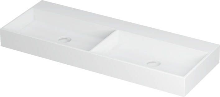 INK Wastafel United Porselein dubbel zonder kraangat incl. porseleinen click plug en verborgen overloop systeem 120 cm x 45 cm x 11 cm Mat wit 0206122