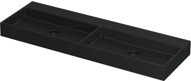 INK Wastafel United Porselein dubbel zonder kraangat incl. porseleinen click plug en verborgen overloop systeem 140 cm x 45 cm x 11 cm Mat zwart 0206144