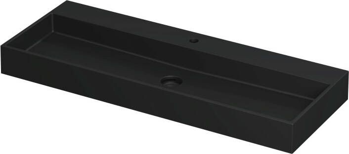 INK Wastafel United Porselein met 1 kraangat incl. porseleinen click plug en verborgen overloop systeem 120 cm x 45 cm x 11 cm Mat zwart 0206104