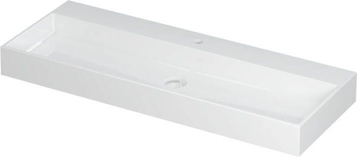 INK Wastafel United Porselein met 1 kraangat incl. porseleinen click plug en verborgen overloop systeem 120 cm x 45 cm x 11 cm Glans wit 0206101