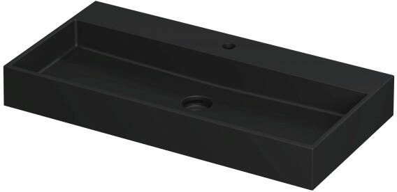 INK Wastafel United Porselein met 1 kraangat incl. porseleinen click plug en verborgen overloop systeem 90 cm x 45 cm x 11 cm Mat zwart 0206054
