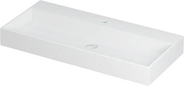 INK Wastafel United Porselein met 1 kraangat incl. porseleinen click plug en verborgen overloop systeem 100 cm x 45 cm x 11 cm Mat wit 0206072