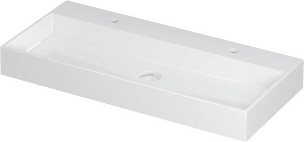 INK Wastafel United Porselein met 2 kraangaten incl. porseleinen click plug en verborgen overloop systeem 100 cm x 45 cm x 11 cm Glans wit 0206081