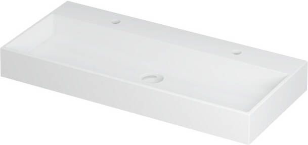 INK Wastafel United Porselein met 2 kraangaten incl. porseleinen click plug en verborgen overloop systeem 100 cm x 45 cm x 11 cm Mat wit 0206082