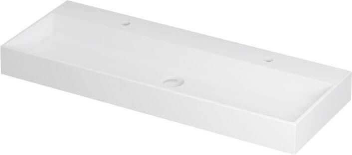 INK Wastafel United Porselein met 2 kraangaten incl. porseleinen click plug en verborgen overloop systeem 120 cm x 45 cm x 11 cm Mat wit 0206112