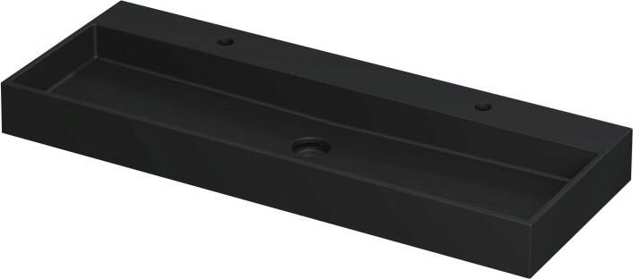 INK Wastafel United Porselein met 2 kraangaten incl. porseleinen click plug en verborgen overloop systeem 120 cm x 45 cm x 11 cm Mat zwart 0206114