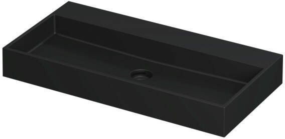 INK Wastafel United Porselein zonder kraangat incl. porseleinen click plug en verborgen overloop systeem 90 cm x 45 cm x 11 cm Mat zwart 0206044