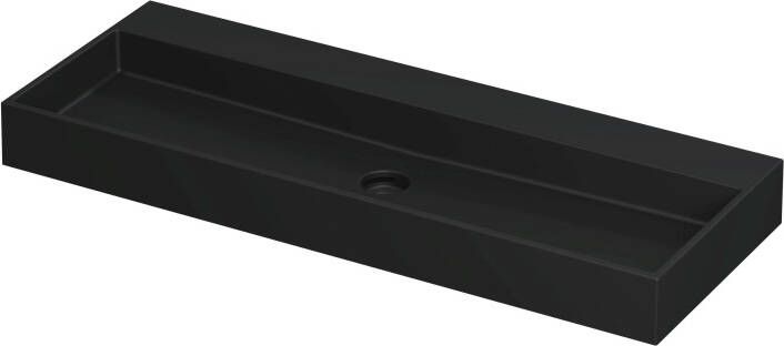 INK Wastafel United Porselein zonder kraangat incl. porseleinen click plug en verborgen overloop systeem 120 cm x 45 cm x 11 cm Mat zwart 0206094