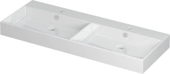 INK Wastafel Unlimited Porselein dubbel met 2 kraangaten 120 cm x 45 cm x 11 cm Glans wit 0202101