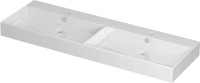 INK Wastafel Unlimited Porselein dubbel met 2 kraangaten 140 cm x 45 cm x 11 cm Glans wit 0202121