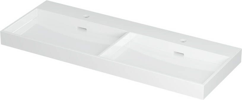 INK Wastafel Urban Porselein dubbel met 2 kraangaten 120 cm x 45 cm x 8 cm Glans wit 0201121
