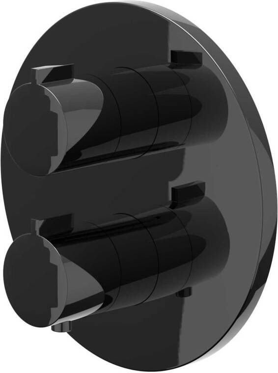 IVY Afbouwdeel Pact Inbouwthermostaat Symmetry 2-Weg Stop-Omstel Met Rond Rozet Zwart Chroom PVD