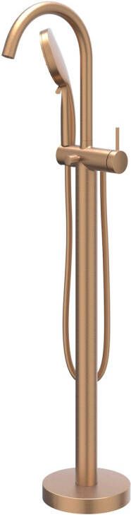 IVY Bond vrijstaande badmengkraan met draaibare uitloop doucheslang 150 cm en 3 standen handdouche 101 cm geborsteld mat koper PVD