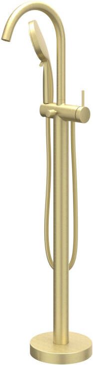 IVY Bond vrijstaande badmengkraan met draaibare uitloop doucheslang 150 cm en 3 standen handdouche 101 cm geborsteld mat goud PVD