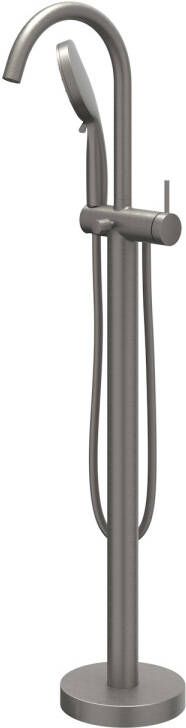 IVY Bond vrijstaande badmengkraan met draaibare uitloop doucheslang 150 cm en 3 standen handdouche 101 cm geborsteld metal black PVD