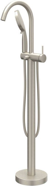 IVY Bond vrijstaande badmengkraan met draaibare uitloop doucheslang 150 cm en 3 standen handdouche 101 cm geborsteld nickel PVD
