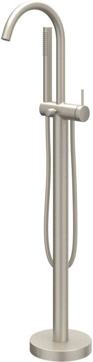IVY Bond vrijstaande badmengkraan met draaibare uitloop doucheslang 150 cm en staafhanddouche 101 cm geborsteld nickel PVD