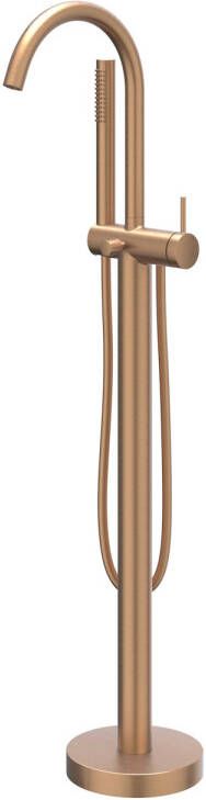 IVY Bond vrijstaande badmengkraan met draaibare uitloop doucheslang 150 cm en staafhanddouche 101 cm geborsteld mat koper PVD
