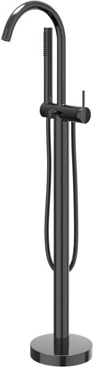 IVY Bond vrijstaande badmengkraan met draaibare uitloop doucheslang 150 cm en staafhanddouche 101 cm zwart chroom PVD