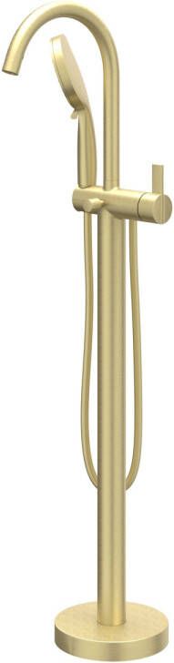 IVY Pact vrijstaande badmengkraan met draaibare uitloop doucheslang 150 cm en 3 standen handdouche 101 cm geborsteld mat goud PVD