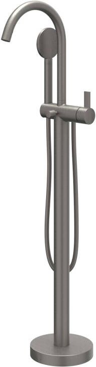 IVY Pact vrijstaande badmengkraan met draaibare uitloop doucheslang 150 cm en Satin spray handdouche 101 cm geborsteld metal black PVD
