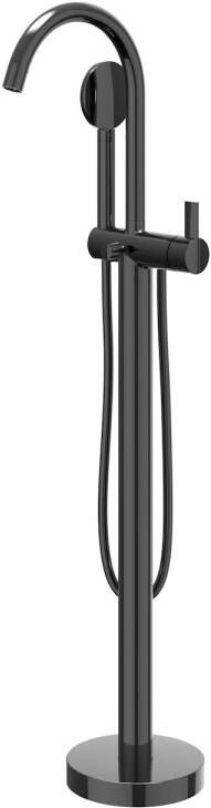 IVY Pact vrijstaande badmengkraan met draaibare uitloop doucheslang 150 cm en Satin spray handdouche 101 cm zwart chroom PVD