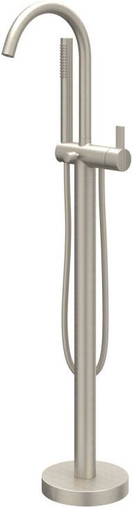 IVY Pact vrijstaande badmengkraan met draaibare uitloop doucheslang 150 cm en staafhanddouche 101 cm geborsteld nickel PVD