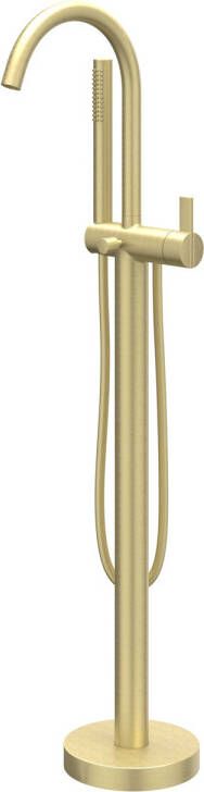 IVY Pact vrijstaande badmengkraan met draaibare uitloop doucheslang 150 cm en staafhanddouche 101 cm geborsteld mat goud PVD