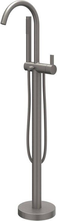 IVY Pact vrijstaande badmengkraan met draaibare uitloop doucheslang 150 cm en staafhanddouche 101 cm geborsteld metal black PVD
