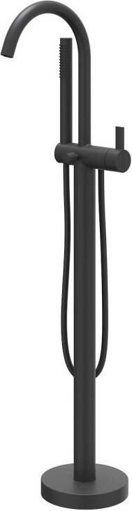 IVY Pact vrijstaande badmengkraan met draaibare uitloop doucheslang 150 cm en staafhanddouche 101 cm mat zwart PED